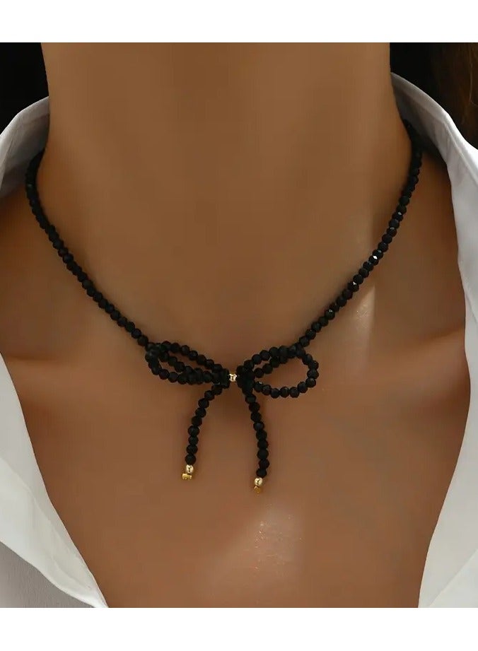 Goolsky Charming Bow Beaded Necklace, Girl's Neck Chain Handmade Chain Cut by Size, Number of Beads Variable  - Image 1