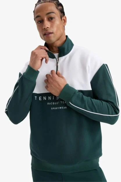 Defacto  DeFactoFit Boxy Fit Stand Collar Printed Sports Sweatshirt for Men | Best Price UAE