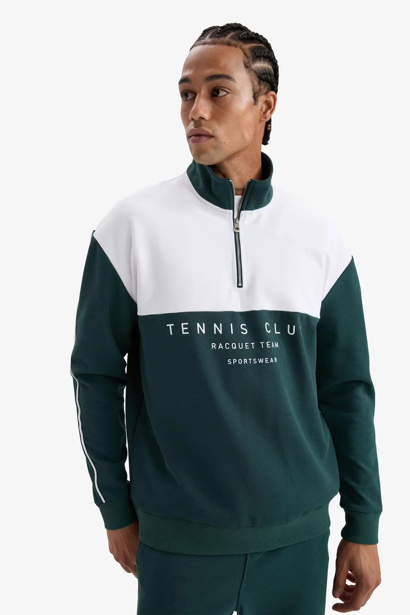 Defacto  DeFactoFit Boxy Fit Stand Collar Printed Sports Sweatshirt for Men | Best Price UAE