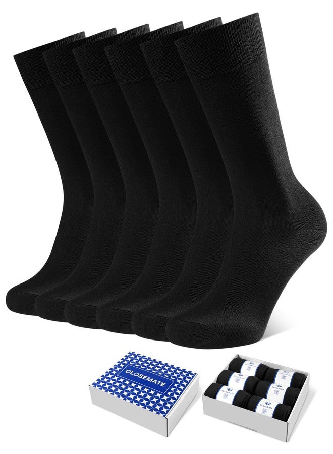 CLOSEMATE Mens Dress Crew Socks Combed Cotton Soft Breathable Durable Classic Solid & Patterned 6 Pairs(6 Black, Size L) - Image 1