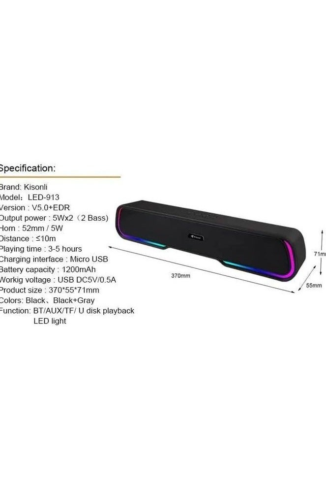 Kisonli LED-913 with RGB lighting, powerful stereo sound, and multiple ports (TF, AUX, and U-Disk) - a distinctive music experience and stunning lighting effects - Image 3