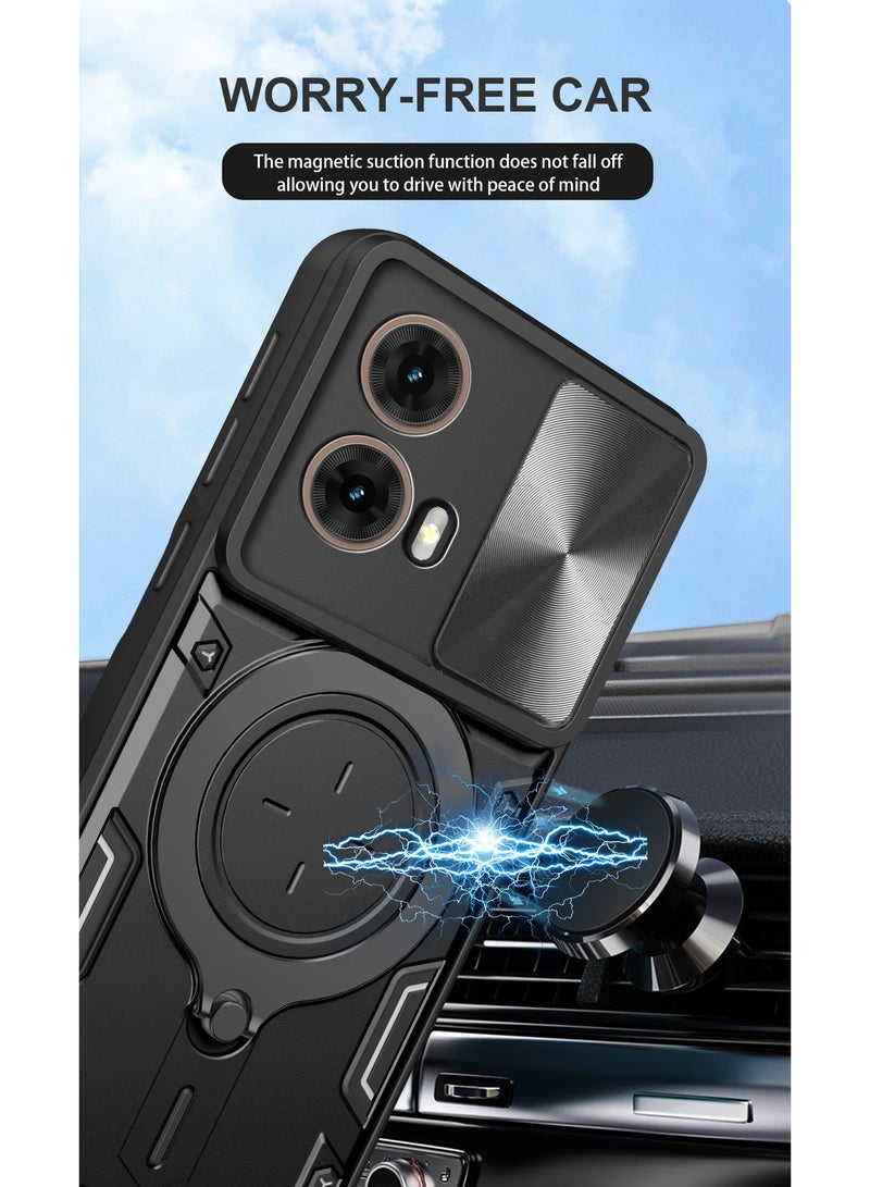 Case Cover for Motorola G85 5G, Slide Camera Lens Cover, 360°Rotating Kickstand Ring, Bumper Shockproof Phone Case，Compatible with Car Magnetic Mount Mobile Phone Case for Motorola G85 5G Black - Image 4