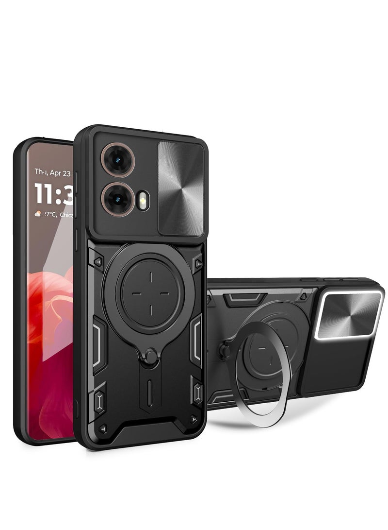 Case Cover for Motorola G85 5G, Slide Camera Lens Cover, 360°Rotating Kickstand Ring, Bumper Shockproof Phone Case，Compatible with Car Magnetic Mount Mobile Phone Case for Motorola G85 5G Black 