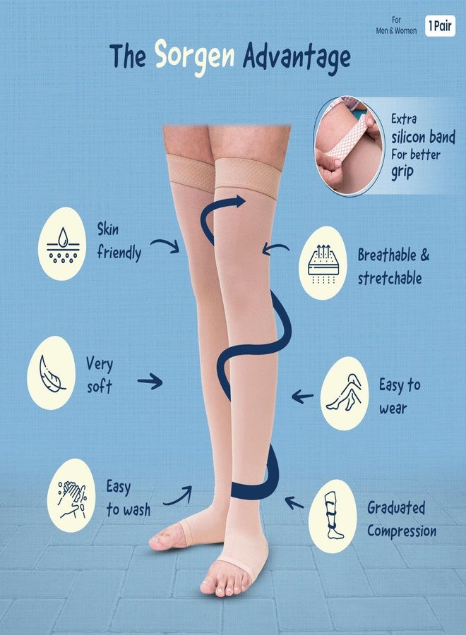 Sorgen Class I Medical Compression Stockings for Varicose Veins | Class 1 thigh Length stockings | Above Knee Class I Compression Socks | 18-21 mm Hg pressure stockings (Large) - Image 2