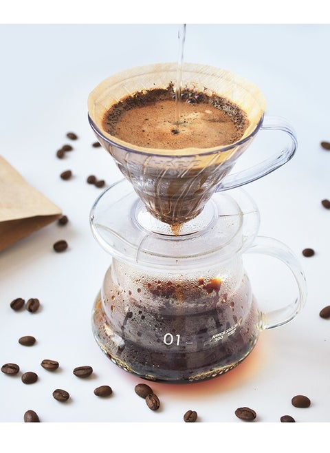 طقم تقطير v60 الة قهوة مكونة من قمع  و سيرفر زجاجي