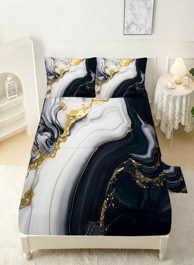 VTKON Marble Sheet Sets Queen Size for Boys Women Men Teens Bedroom Decor Black Gold Marble Fitted Sheet Set Mordern Bed Sheet Soft Microfiber Bedspread 1 Fitted Sheet+1 Flat Sheet+2 Pillowcases - Image 1