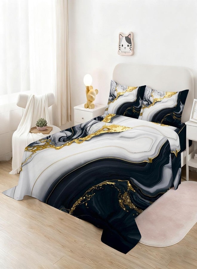VTKON Marble Sheet Sets Queen Size for Boys Women Men Teens Bedroom Decor Black Gold Marble Fitted Sheet Set Mordern Bed Sheet Soft Microfiber Bedspread 1 Fitted Sheet+1 Flat Sheet+2 Pillowcases - Image 3