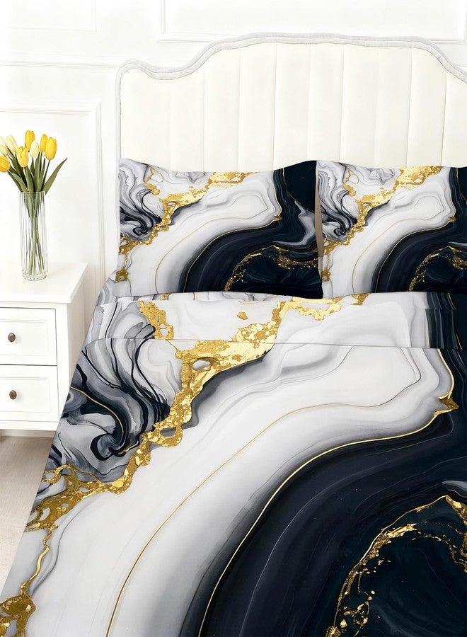 VTKON Marble Sheet Sets Queen Size for Boys Women Men Teens Bedroom Decor Black Gold Marble Fitted Sheet Set Mordern Bed Sheet Soft Microfiber Bedspread 1 Fitted Sheet+1 Flat Sheet+2 Pillowcases - Image 5