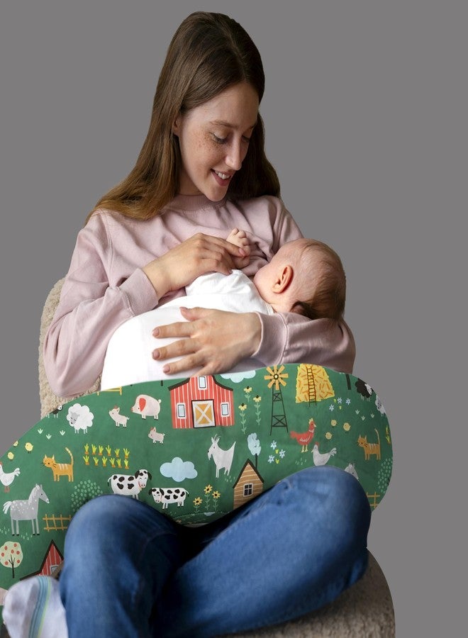 Windson Craft Newborn Nursing Feeding Pillow, Breastfeeding Pillows with Removable Cover, Infant Support for Baby & Mom Cradle 0-24 Months (Green - Farm Animals) - Image 1