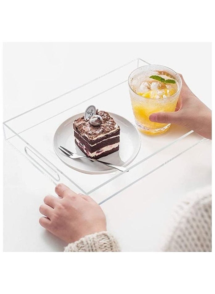 SHAOZHEN Clear Acrylic Tray with Handles, Set of 2, Decorative Serving Tray for Coffee Table, Tea, Storage | 15.2" X 11" X 2" Rectangular - Image 5