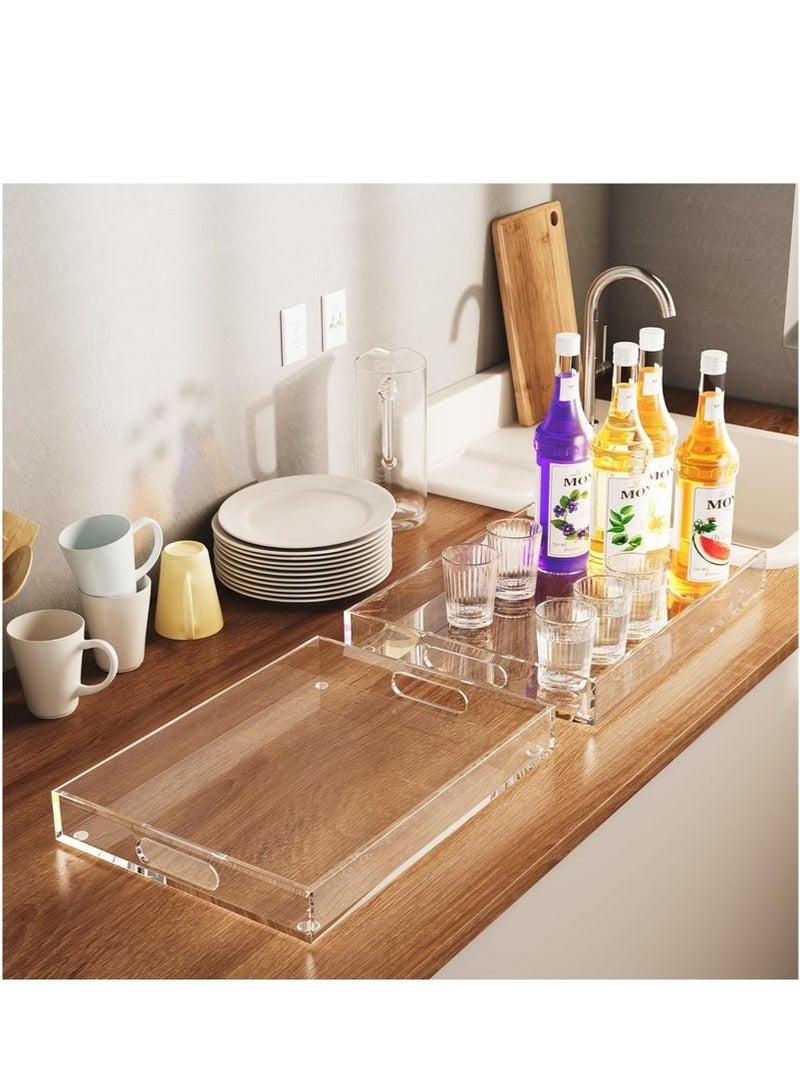SHAOZHEN Clear Acrylic Tray with Handles, Set of 2, Decorative Serving Tray for Coffee Table, Tea, Storage | 15.2" X 11" X 2" Rectangular - Image 2