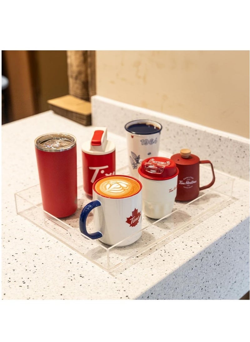 SHAOZHEN Clear Acrylic Tray with Handles, Set of 2, Decorative Serving Tray for Coffee Table, Tea, Storage | 15.2" X 11" X 2" Rectangular - Image 4