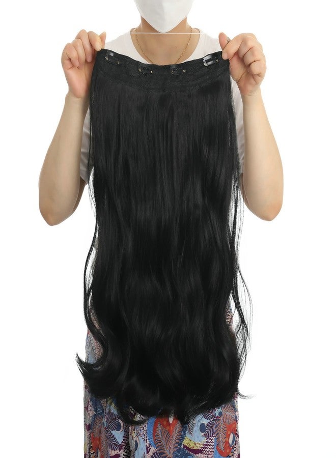 LECIPO 24 inches Invisible Halo Hair Extensions Long Wavy Curly Secret Hairpiece with Transparent Wire Adjustable Size 4 Secure Clips for Women - Image 2