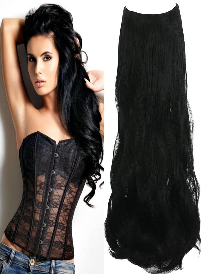 LECIPO 24 inches Invisible Halo Hair Extensions Long Wavy Curly Secret Hairpiece with Transparent Wire Adjustable Size 4 Secure Clips for Women - Image 1