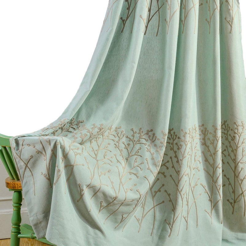 VOGOL 2 Panels Branch Embroidered Faux Linen Grommet Curtains Drapes for BedroomLiving Room Energy Efficient Window Treatment Panels 52 x 96 Inch - Image 1