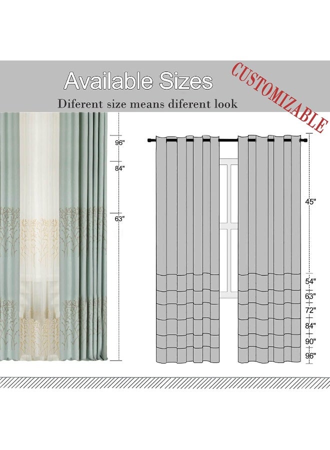 VOGOL 2 Panels Branch Embroidered Faux Linen Grommet Curtains Drapes for BedroomLiving Room Energy Efficient Window Treatment Panels 52 x 96 Inch - Image 2