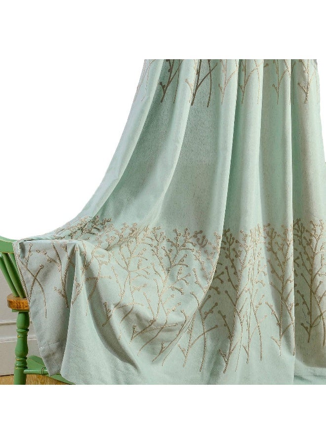 VOGOL 2 Panels Branch Embroidered Faux Linen Grommet Curtains Drapes for BedroomLiving Room Energy Efficient Window Treatment Panels 52 x 96 Inch - Image 3