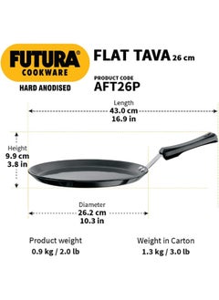 Hawkins Hawkins Futura Hard Anodised Flat Tawa With Plastic Handle, 26Cm, 4.88Mm Thick, Black  - Image 3