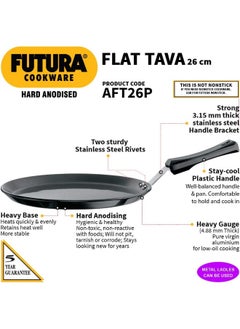 Hawkins Hawkins Futura Hard Anodised Flat Tawa With Plastic Handle, 26Cm, 4.88Mm Thick, Black  - Image 2