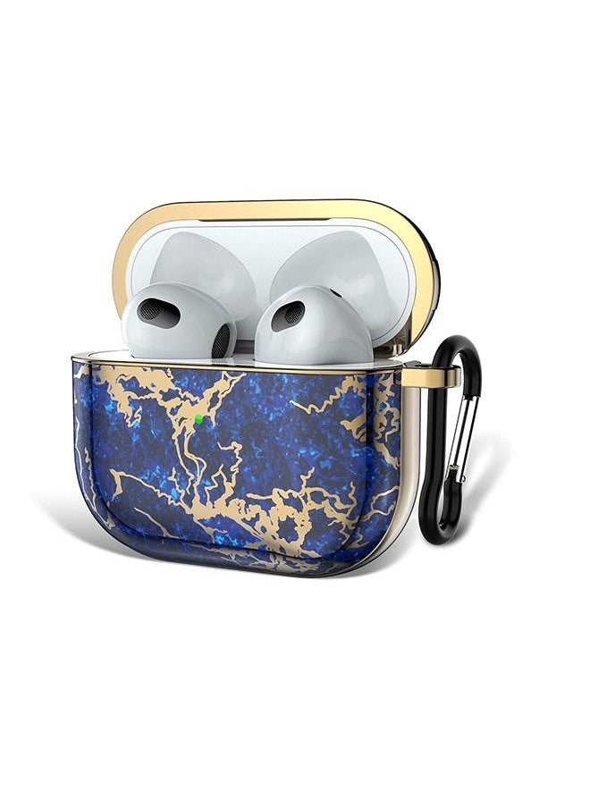 O Ozone - Cover for AirPods 3 Case 2021 Full Body Stylish Smooth Gloss Finish Marble - Navy & Gold - Image 1