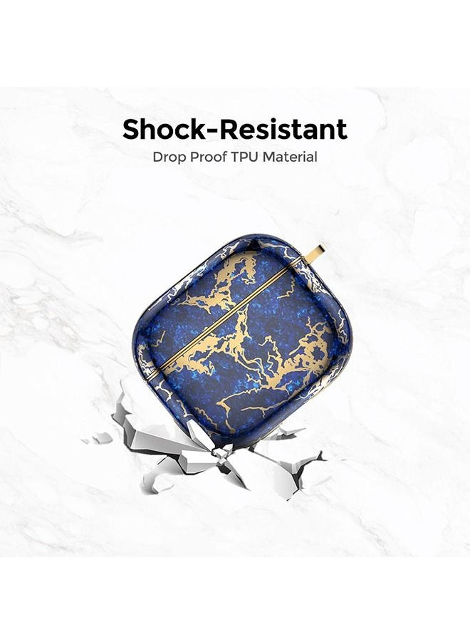 O Ozone - Cover for AirPods 3 Case 2021 Full Body Stylish Smooth Gloss Finish Marble - Navy & Gold - Image 1