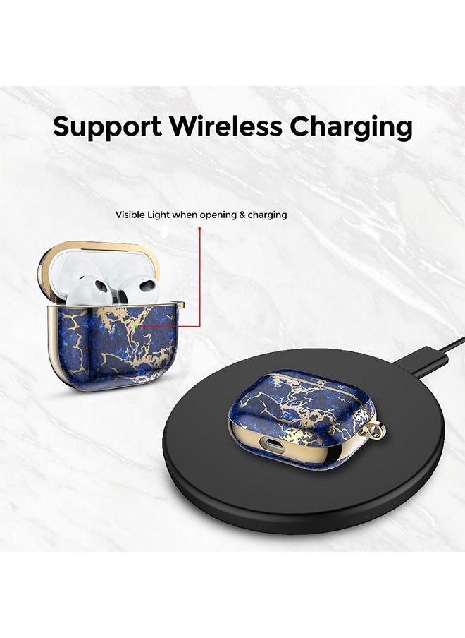O Ozone - Cover for AirPods 3 Case 2021 Full Body Stylish Smooth Gloss Finish Marble - Navy & Gold - Image 1