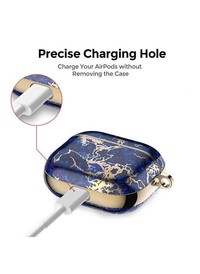 O Ozone - Cover for AirPods 3 Case 2021 Full Body Stylish Smooth Gloss Finish Marble - Navy & Gold - Image 1