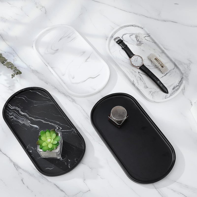 Luxspire Vanity Tray, Oval Storage for Toilet Tank, Resin Soap Holder for Bathtub, Bathroom Countertop Organizer for Candles, Towels, Plants - Medium, Marble White - Image 4