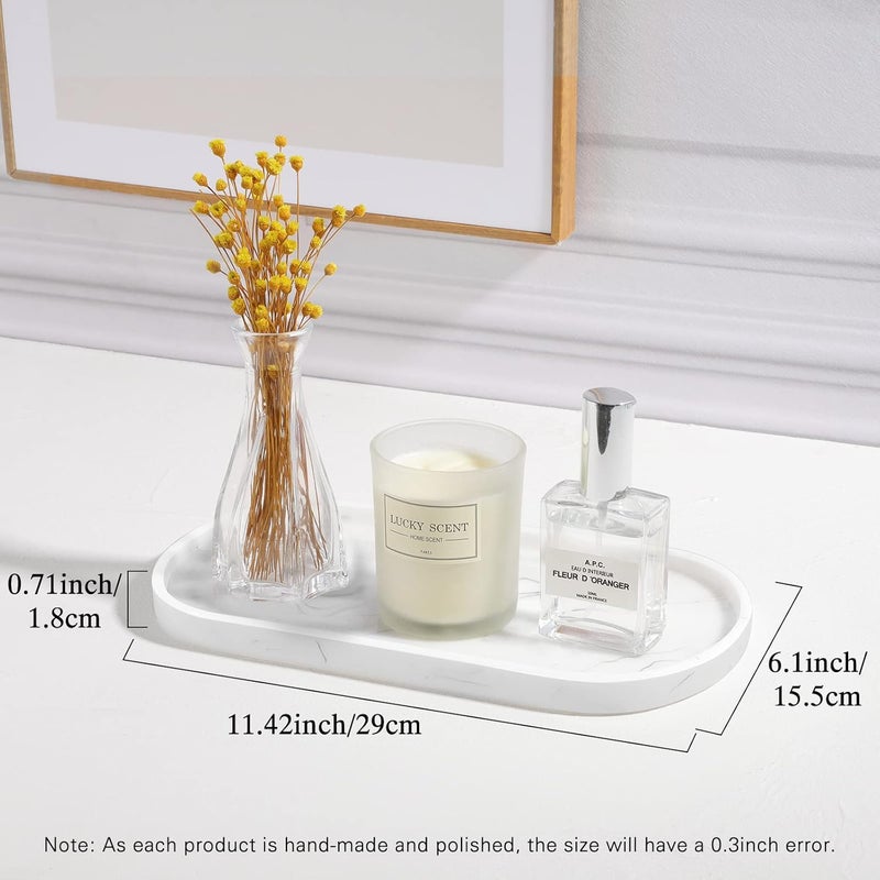 Luxspire Vanity Tray, Oval Storage for Toilet Tank, Resin Soap Holder for Bathtub, Bathroom Countertop Organizer for Candles, Towels, Plants - Medium, Marble White - Image 3
