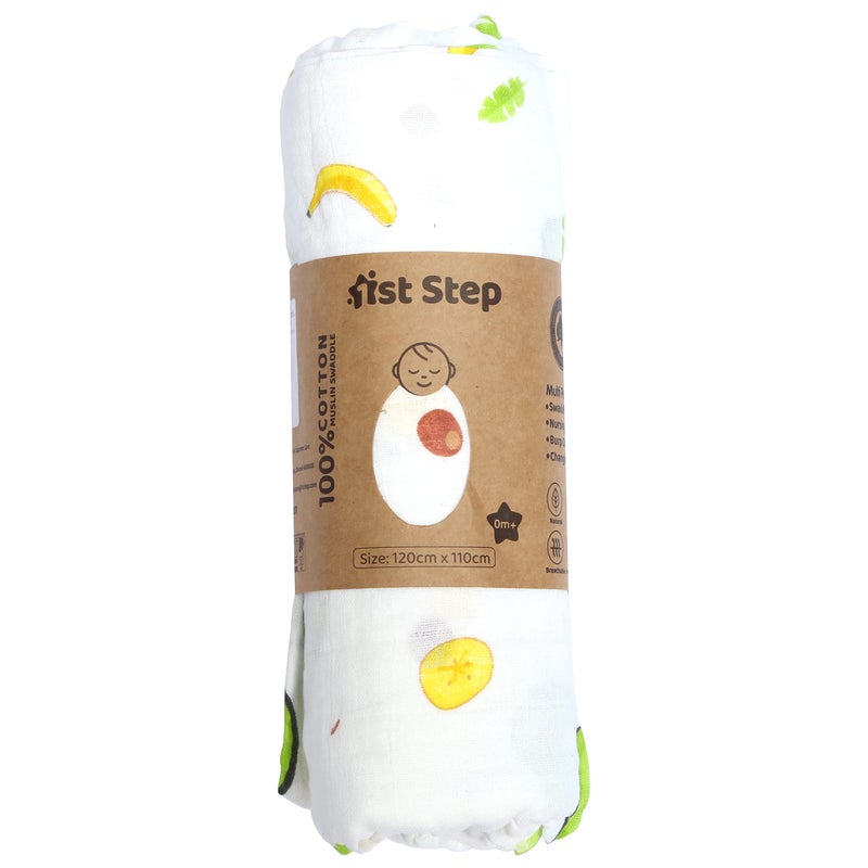 1ST STEP 2 Ply Muslin Baby Swaddle Set, Printed Muslin Swaddle Wrap for New Born Baby, Size-120cm x 100cm, 0-18 Months (Banana) - Image 2