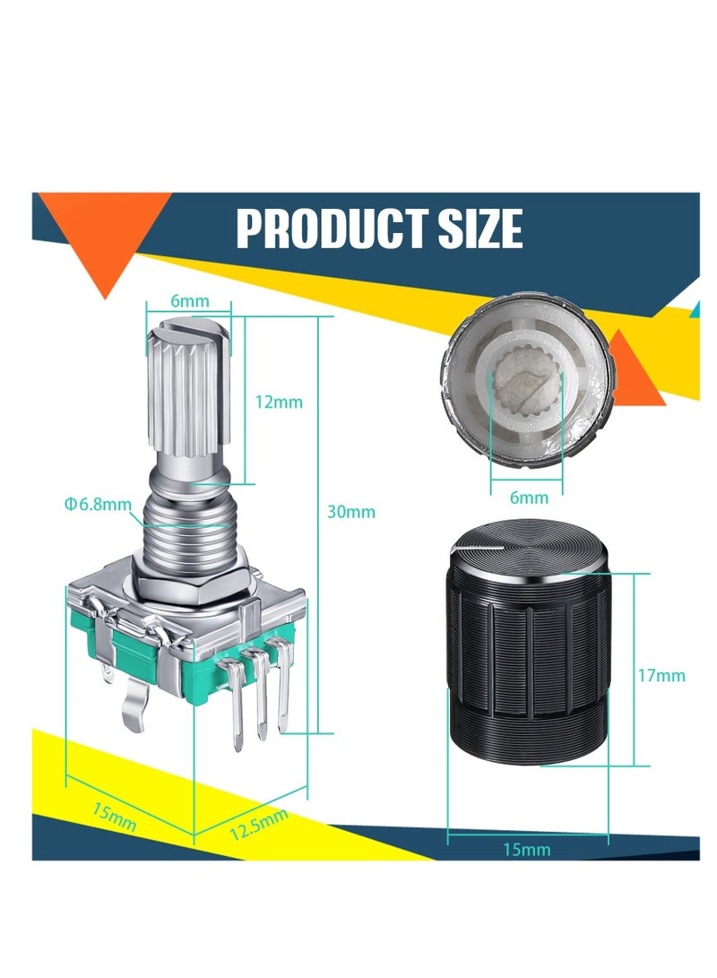 360 Degree Rotary Encoder Code Switch Digital Potentiometer, 10 Pcs Rotary Encoder Digital Potentiometer with Push Button 5 Pins Handle Length 20mm and Knob Cap, Compatible with Arduino EC11