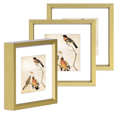 BKABOT 3x3 Picture Frame Set of 3, Brass Metal Square Photo Frames with HD Glass, Fits 2x2 with Mat or 3 x 3 without Mat, Display for Wall and Table - Image 1