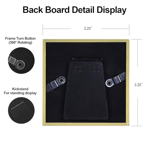 BKABOT 3x3 Picture Frame Set of 3, Brass Metal Square Photo Frames with HD Glass, Fits 2x2 with Mat or 3 x 3 without Mat, Display for Wall and Table - Image 3