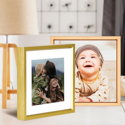 BKABOT 3x3 Picture Frame Set of 3, Brass Metal Square Photo Frames with HD Glass, Fits 2x2 with Mat or 3 x 3 without Mat, Display for Wall and Table - Image 5