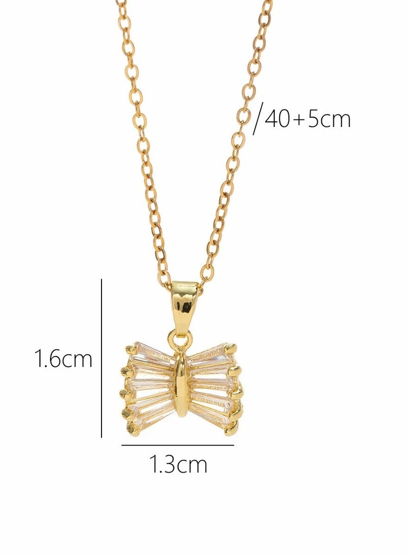 Necklace for Girls ,Women's Shiny Necklace Bow Necklace Women's Jewellery Women's Holiday Gift Suitable for Wife, Family, Friends ，Ladies Jewelry ,Accessories for Ladies(Gold) - Image 5