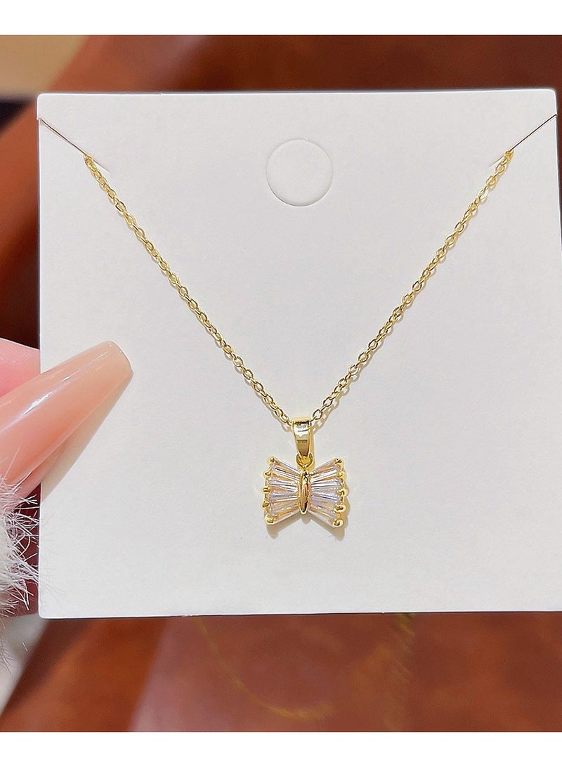Necklace for Girls ,Women's Shiny Necklace Bow Necklace Women's Jewellery Women's Holiday Gift Suitable for Wife, Family, Friends ，Ladies Jewelry ,Accessories for Ladies(Gold) - Image 1