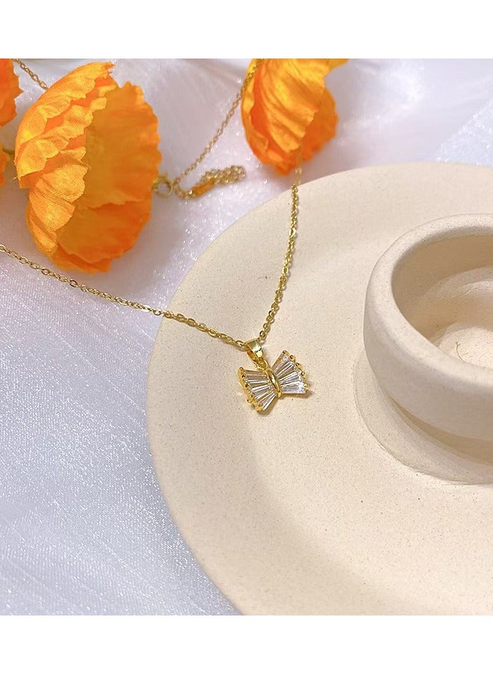 Necklace for Girls ,Women's Shiny Necklace Bow Necklace Women's Jewellery Women's Holiday Gift Suitable for Wife, Family, Friends ，Ladies Jewelry ,Accessories for Ladies(Gold) - Image 2