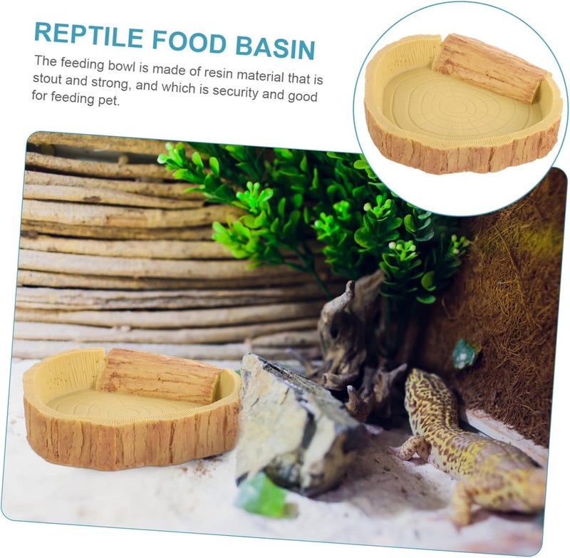 DOITOOL Reptile Food and Water Dish Bowl Durable Resin Feeding Basin for Lizards Tortoises and Frogs Easy to Clean and Maintain Yellow Wood Grain Design - Image 2