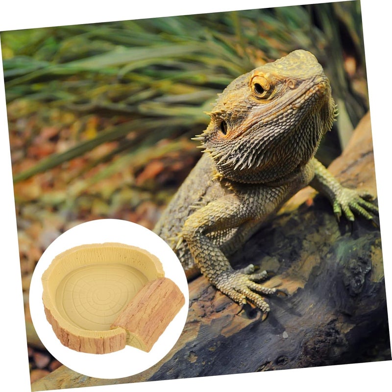 DOITOOL Reptile Food and Water Dish Bowl Durable Resin Feeding Basin for Lizards Tortoises and Frogs Easy to Clean and Maintain Yellow Wood Grain Design - Image 4