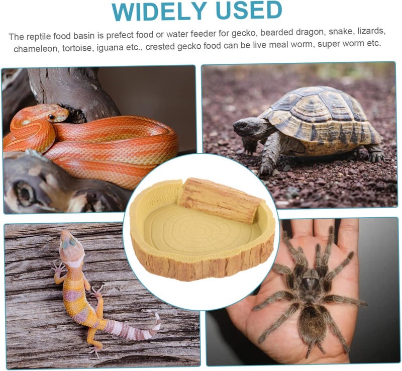 DOITOOL Reptile Food and Water Dish Bowl Durable Resin Feeding Basin for Lizards Tortoises and Frogs Easy to Clean and Maintain Yellow Wood Grain Design - Image 3