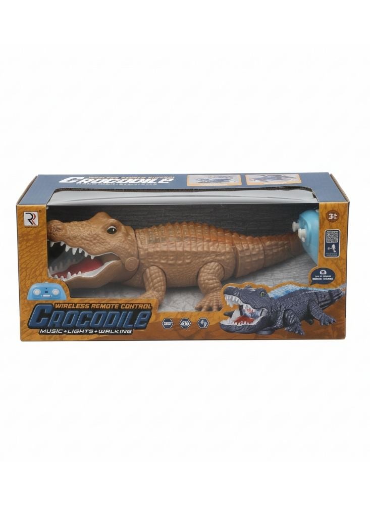 Premium Wireless Remote Control Crocodile Toy – Brown Realistic Walking Crocodile with Lights, Music & RC Controller for Kids - Image 1