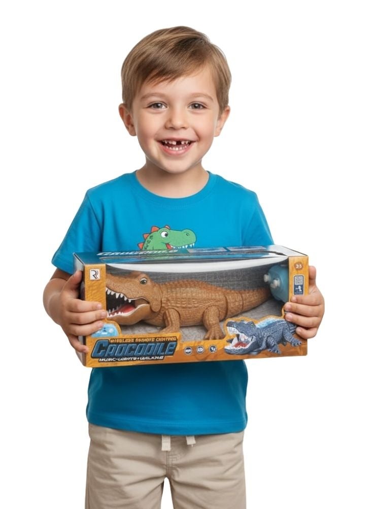 Premium Wireless Remote Control Crocodile Toy – Brown Realistic Walking Crocodile with Lights, Music & RC Controller for Kids - Image 2