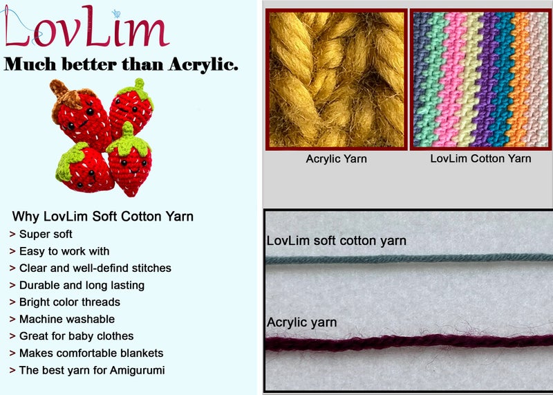 LovLim Crochet Yarn kit, 16 Soft Cotton Yarn Skeins,1000+ Yards, for Crochet and Knitting, Free Crochet/Amigurumi Patterns, Craft DK Yarn Perfect Starter Kit - Image 3
