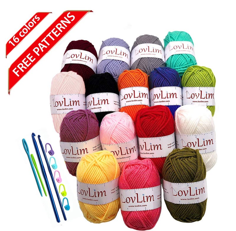 LovLim Crochet Yarn kit, 16 Soft Cotton Yarn Skeins,1000+ Yards, for Crochet and Knitting, Free Crochet/Amigurumi Patterns, Craft DK Yarn Perfect Starter Kit - Image 2
