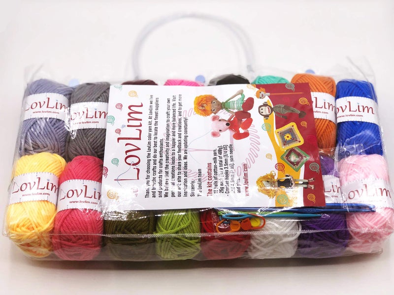 LovLim Crochet Yarn kit, 16 Soft Cotton Yarn Skeins,1000+ Yards, for Crochet and Knitting, Free Crochet/Amigurumi Patterns, Craft DK Yarn Perfect Starter Kit - Image 5