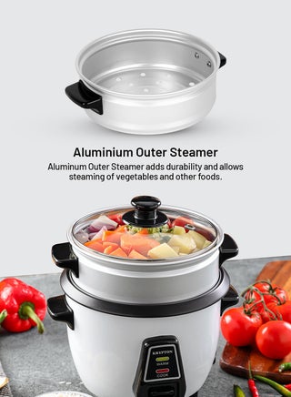 3 in 1 Electric Rice Cooker With Non-Stick Inner Pot, Stainless Steel Lid, A Rice Scoop and Measuring Cup, Includes Cook, Steam and Keep Warm Function with Indicator Light/ Cool Touch Handle with Aluminum Outer Steamer 0.6 L 300 W KNRC6054N/ KNRC6054H White/Black - view 2