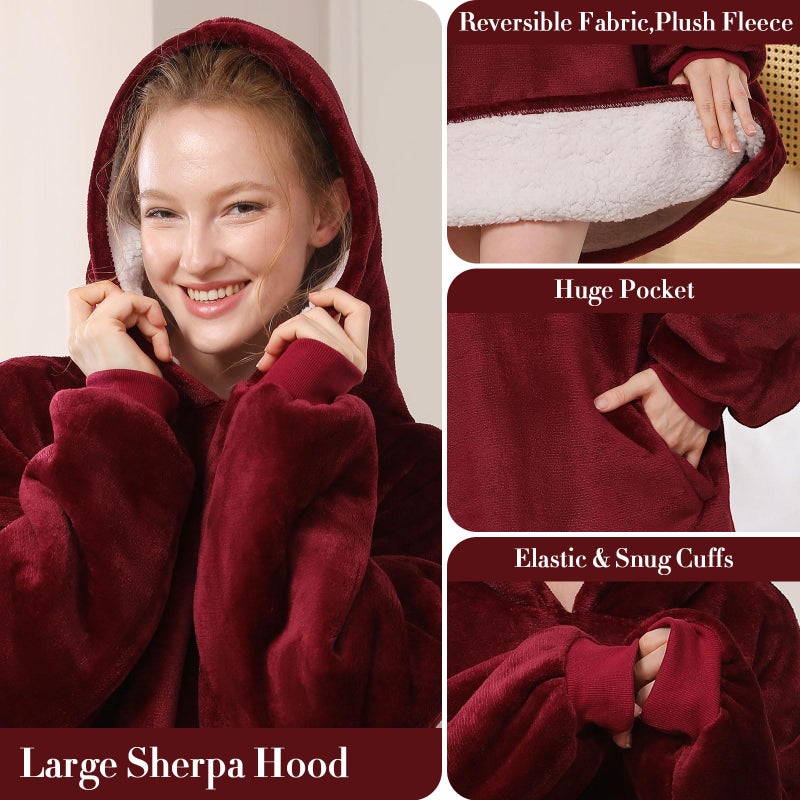 LetsFunny Blanket Hoodie,Oversized Wearable Sherpa Fleece Blanket Sweatshirt,Super Soft Warm Cozy with Giant Pocket,Gifts for Women Men Adults Teenagers Kids, One Size Fits All - Image 4