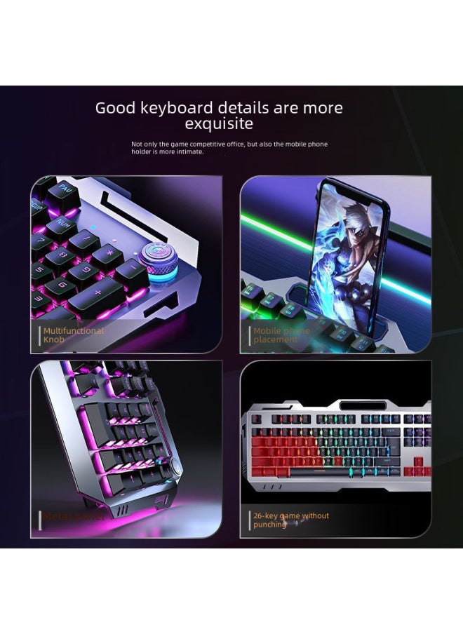 Generic Eweadn GX810 Mechanical Gaming Keyboard Mouse Headset Set With Knob For Notebook Computer Wired Esports Game Compatible-Color:Metal White Ice Blue Light_[Upgrade Hand-held Version]]  - Image 4