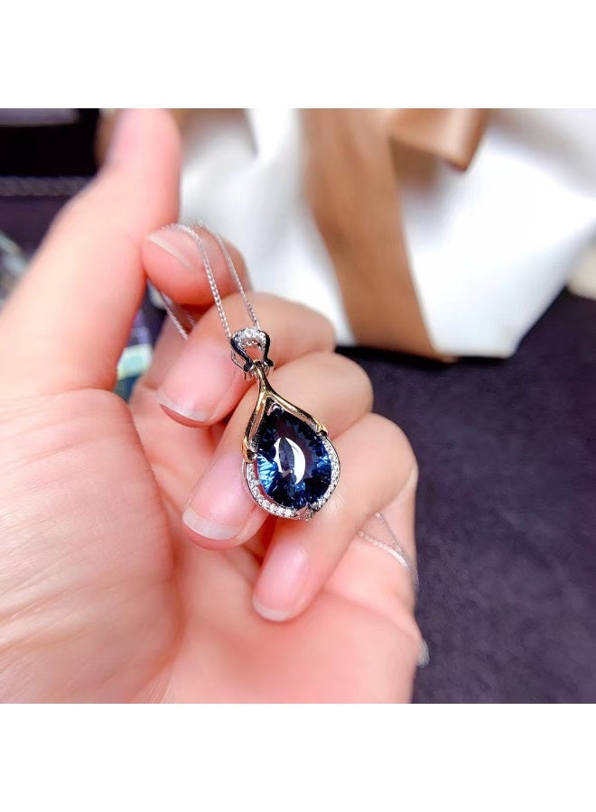 Akali Luxury Blue Water Drop Crystal Pendant Necklace for Women Elegant Teardrop Jewelry Silver Color Chain Fashion Wedding Party Jewelry Gift for Women - Image 1
