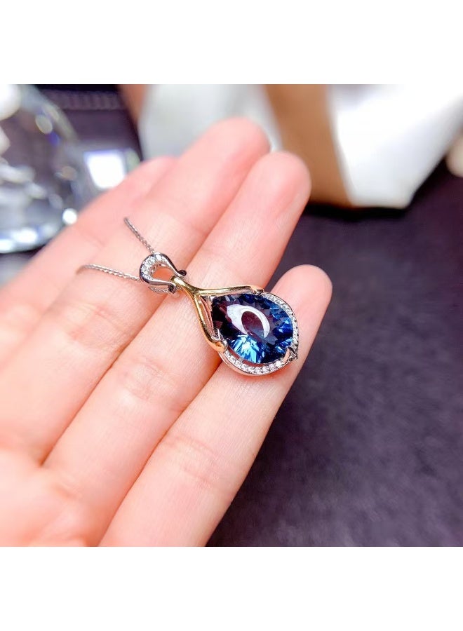 Akali Luxury Blue Water Drop Crystal Pendant Necklace for Women Elegant Teardrop Jewelry Silver Color Chain Fashion Wedding Party Jewelry Gift for Women - Image 3